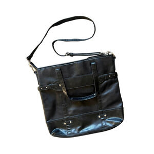 Vtg Liz Claiborne Faux Leather Tote Bag Removable Straps Work Laptop Business